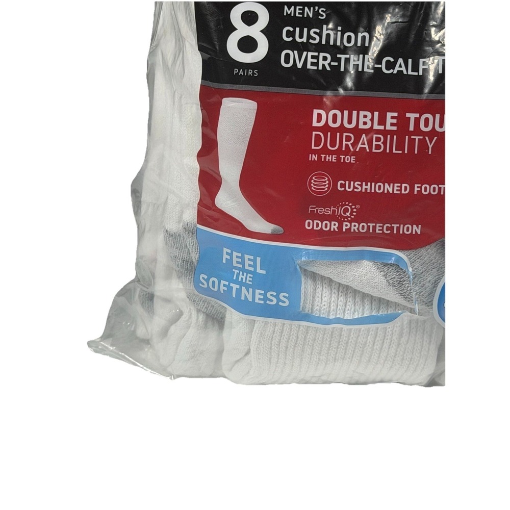 Hanes ~ 8-Pair White Over The Calf Tube Socks Cotton Blend Cushioned ~ Size 6-12 - Picture 2 of 12